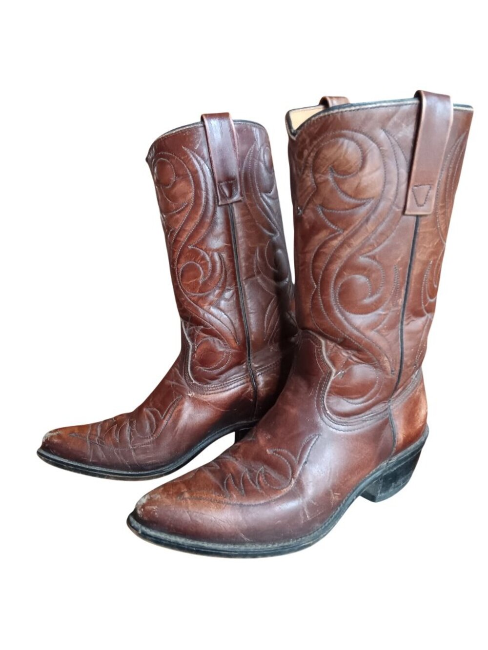 1970's Vintage Leather Cowboy Boots Mens 6.5 D 7.5 M Womens Cowgirl Acme USA